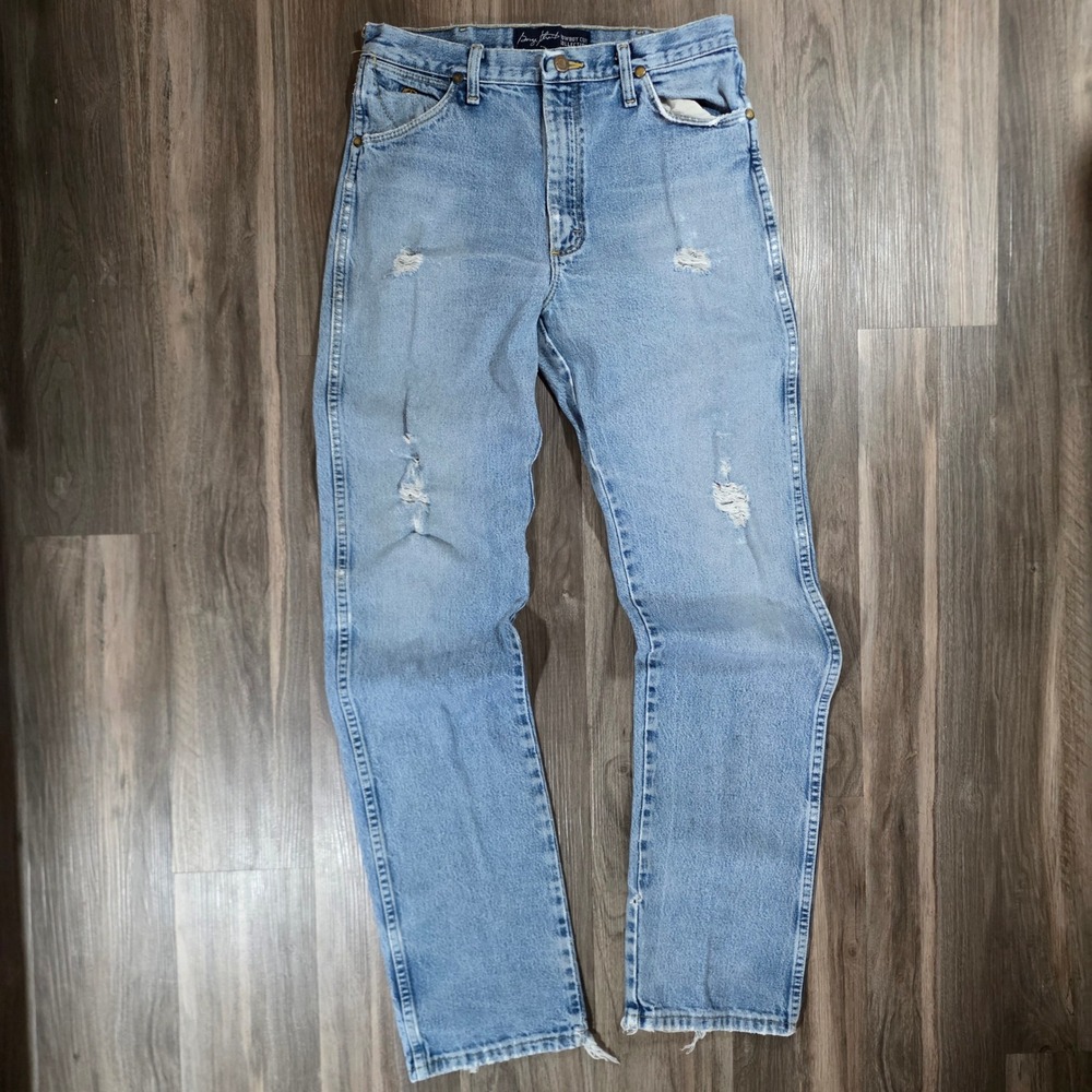 Wrangler George Strait Cowboy Cut Jeans Mens 31x36 Light Wash Distressed 13MGSHD